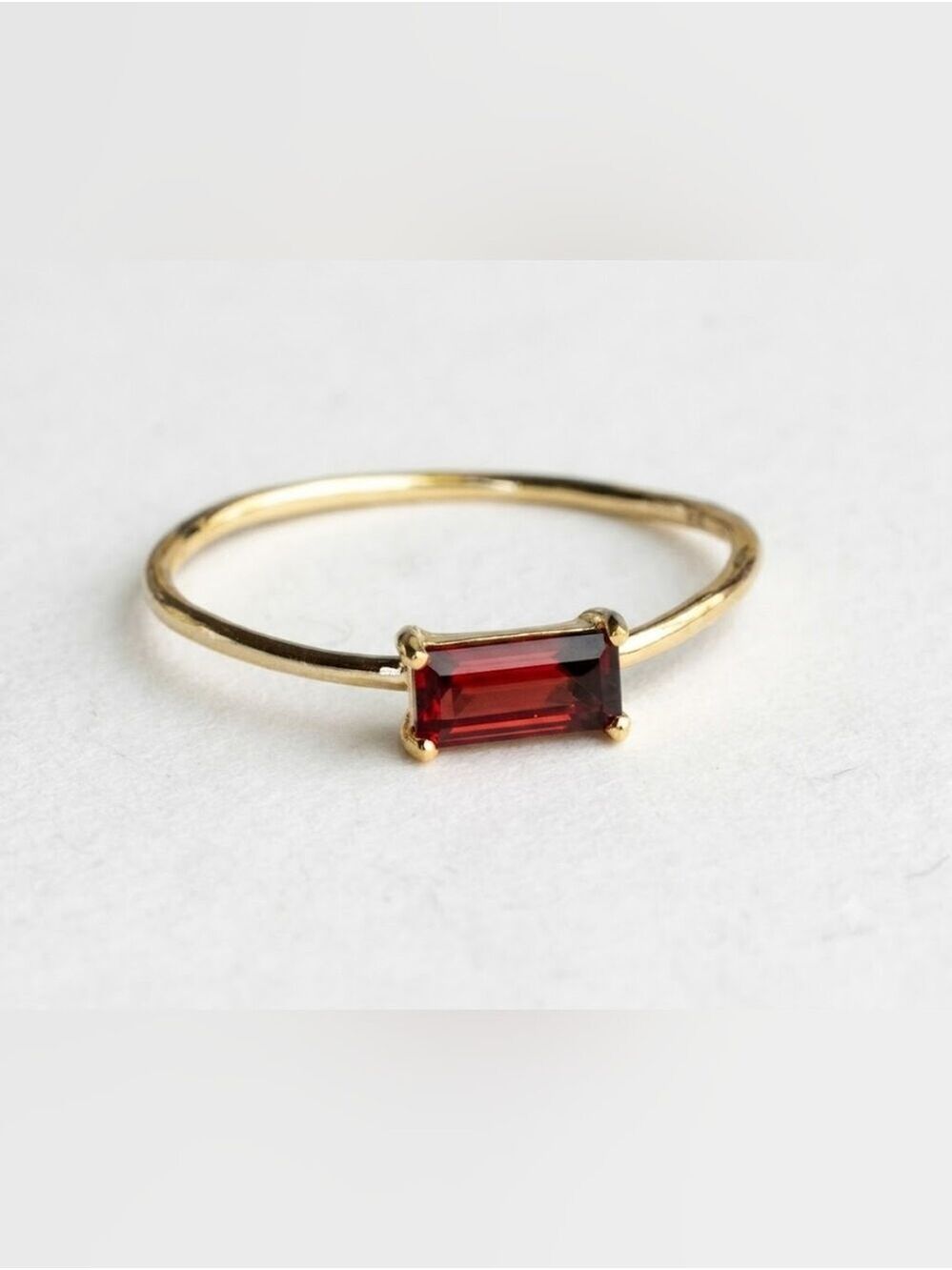 Garnet Ring 14k Gold on Sterling Silver Size 7 Stacking 🆕